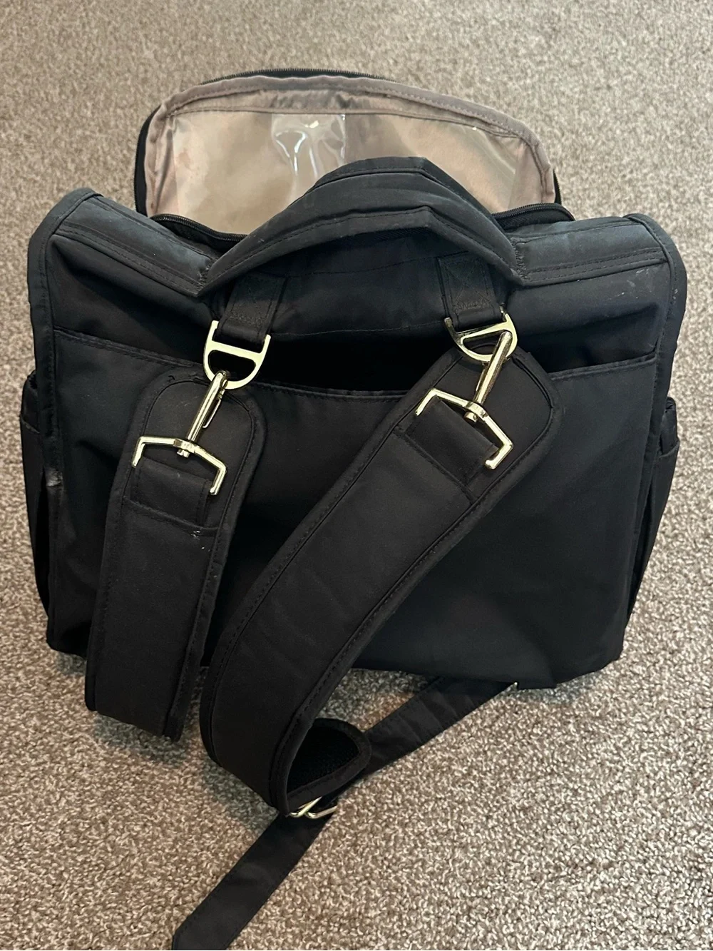 JuJuBe Black Convertible Diaper Bag Backpack Messenger Tote